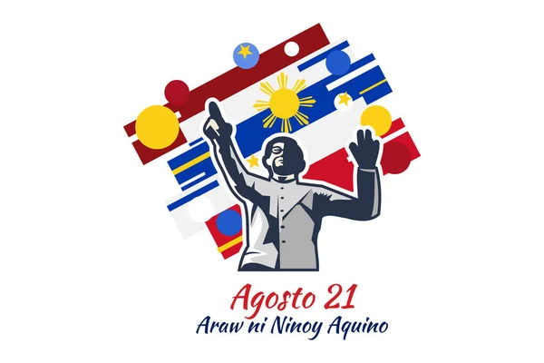 Traducción Agosto Día Del Ninoy Aquino Feliz Ninoy Aquino Day — Vector de stock