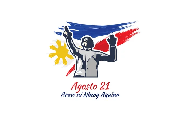 Traducción Agosto Día Del Ninoy Aquino Feliz Ninoy Aquino Day — Vector de stock