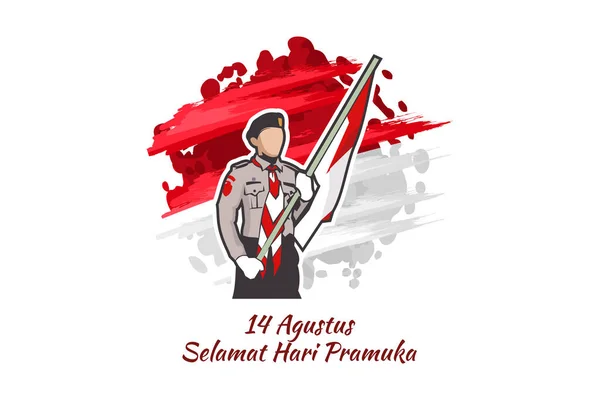 Terjemahan Agustus Selamat Hari Pramuka Gambaran Vektor Hari Pramuka Gerakan - Stok Vektor