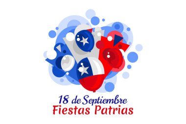 Çevirisi: 18 Eylül, Ulusal Tatil. Şili vektör illüstrasyonunun Bağımsızlık Günü kutlu olsun. Tebrik kartı, poster ve afiş için uygun.