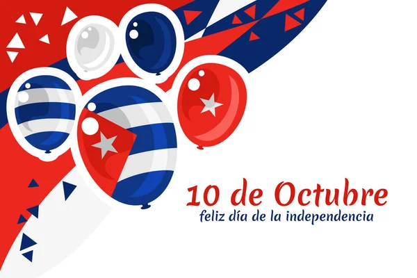 Tradução Outubro Feliz Dia Independência Feliz Dia Independência Cuba Ilustração —  Vetores de Stock