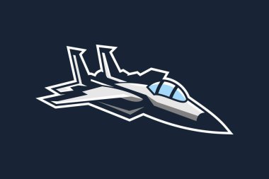 Amerikan soğuk savaş jeti savaş uçağı vektör çizimi. Basit uçak logosu, askeri ekipman.