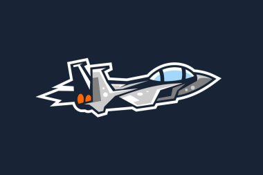 Amerikan soğuk savaş jeti savaş uçağı vektör çizimi. Basit uçak logosu, askeri ekipman.