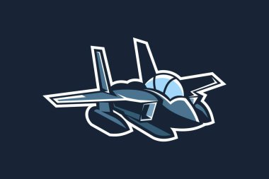 Amerikan soğuk savaş jeti savaş uçağı vektör çizimi. Basit uçak logosu, askeri ekipman.