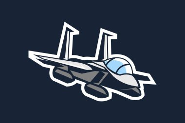Amerikan soğuk savaş jeti savaş uçağı vektör çizimi. Basit uçak logosu, askeri ekipman.