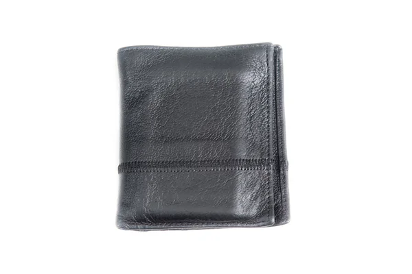 Ένα μαύρο δερμάτινο πορτοφόλι για τα χρήματα που απομονώνονται σε λευκό φόντο — Φωτογραφία Αρχείου