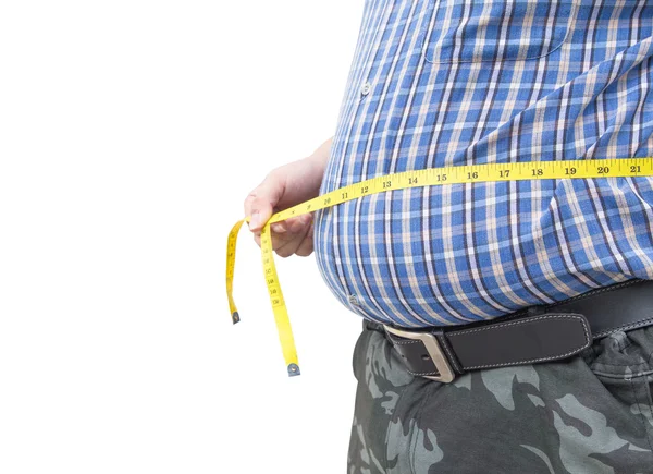 Fat man holding a measurement tape — Stock Photo, Image