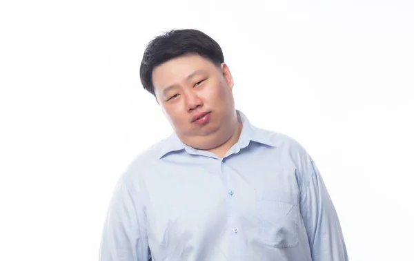 Porträt Junger Fetter Asiatischer Geschäftsmann Mit Lustigem Gesicht Isoliert Auf — Stockfoto