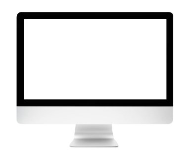 Beyaz arkaplanda boş ekran izole edilmiş masaüstü bilgisayarı, kırpma yolu.