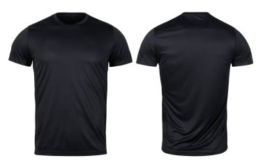 Siyah spor t-shirt ön ve arka modelleme beyaz arkaplanda kırpma yolu ile izole.