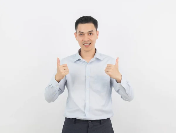 Joven Guapo Asiático Negocios Hombre Sonriendo Mostrando Pulgares Arriba Aislado —  Fotos de Stock