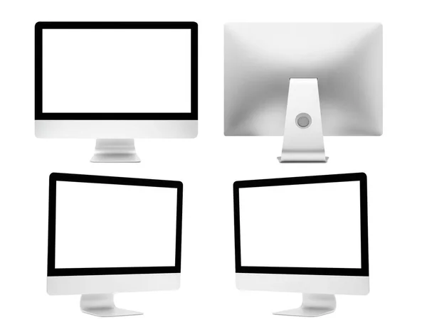 Set Van Desktop Computer Met Blanco Scherm Geïsoleerd Witte Achtergrond — Stockfoto