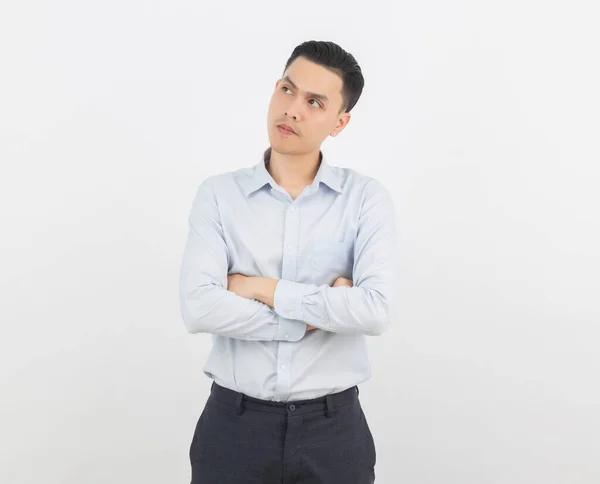 Junge Gut Aussehende Asiatische Mann Denken Eine Idee Während Sie — Stockfoto