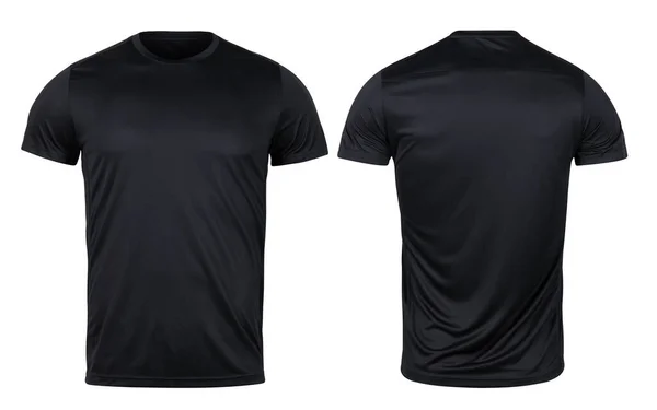 Camiseta Deportiva Negra Delante Detrás Maqueta Aislada Sobre Fondo Blanco —  Fotos de Stock