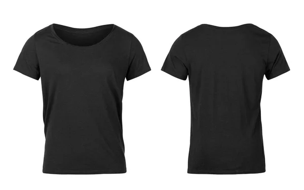 Black Woman Shirts Front Back Isolated White Background Clipping Path — Stock Photo, Image