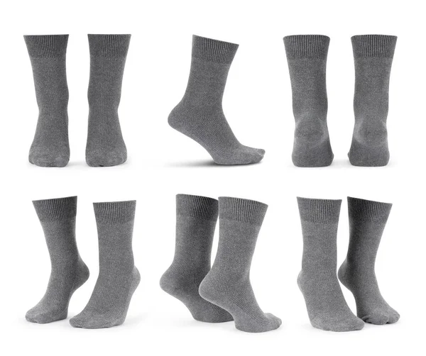 Beyaz Arkaplanda Kırpma Yolu Ile Izole Edilmiş Boş Gri Çoraplar — Stok fotoğraf