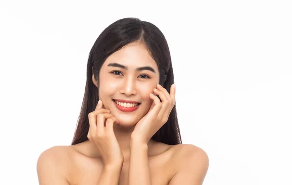 Schöne Junge Asiatische Frau Saubere Frische Haut Mit Händen Berühren — Stockfoto