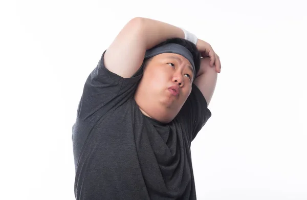 Junge Asiatische Lustige Fett Sport Mann Stretching Vor Der Übung — Stockfoto
