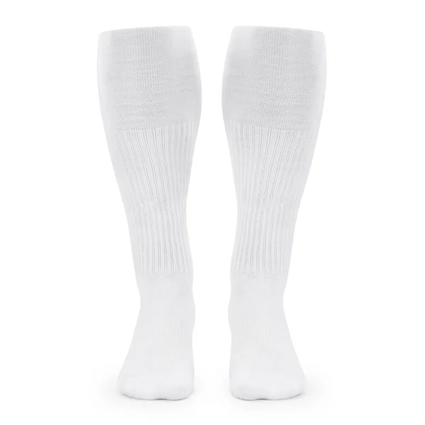 Bílé Dlouhé Ponožky Maketa Izolované Bílém Pozadí Výstřižkem Cesta — Stock fotografie