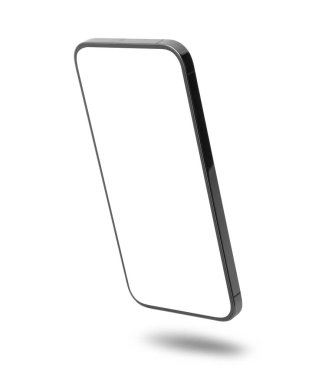 Klip yolu ile beyaz arkaplanda izole edilmiş boş ekran ile siyah mobil akıllı telefon modeli, uygulama veya web sitesi tasarım projeniz için maket kullanılabilir.