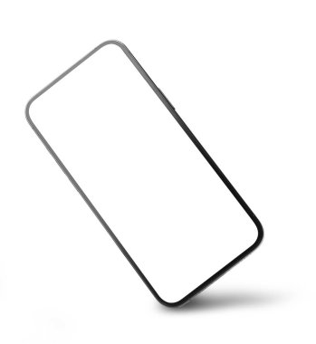 Klip yolu ile beyaz arkaplanda izole edilmiş boş ekran ile siyah mobil akıllı telefon modeli, uygulama veya web sitesi tasarım projeniz için maket kullanılabilir.