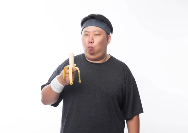아시아인 재미있는 선수가 배경에 바나나를 — 스톡 사진