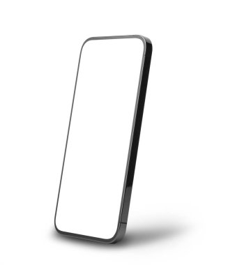 Klip yolu ile beyaz arkaplanda izole edilmiş boş ekran ile siyah mobil akıllı telefon modeli, uygulama veya web sitesi tasarım projeniz için maket kullanılabilir.