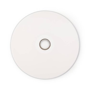 Kırpma yolu ile beyaz arkaplanda izole edilmiş gerçekçi beyaz cd şablonu.