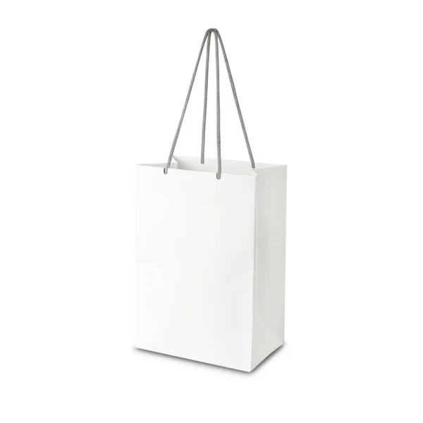 白色背景色下的白色购物袋侧面视图 带有裁剪路径 — 图库照片