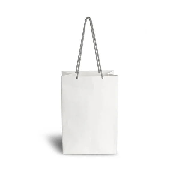 Sac Provisions Papier Blanc Vue Face Isolé Sur Fond Blanc — Photo