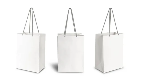 Set White Paper Shopping Bag Front View Side View Isolated — Stock Photo, Image