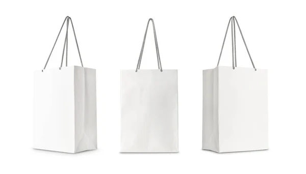 Set Carta Bianca Shopping Bag Vista Frontale Vista Laterale Isolato — Foto Stock