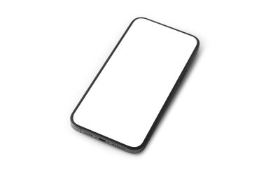 Klip yolu ile beyaz arkaplanda izole edilmiş boş ekran ile siyah mobil akıllı telefon modeli, uygulama veya web sitesi tasarım projeniz için maket kullanılabilir.