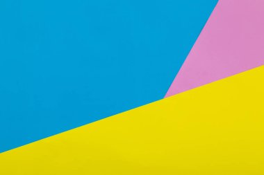 Renkli sarı, mavi ve pembe pastel kağıt dokusu arka plan, Geometrik düz zemin.