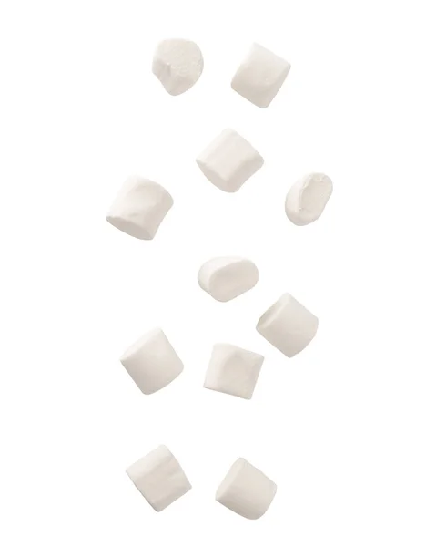 Marshmallow Caindo Isolado Fundo Branco Com Caminho Recorte — Fotografia de Stock