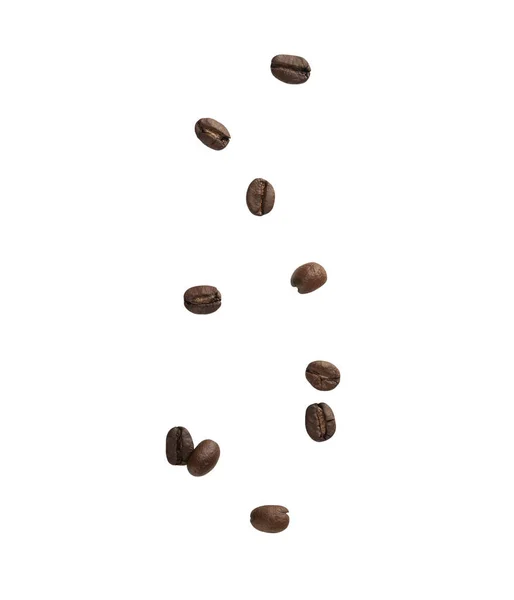 Coffee Beans Falling Isolated White Background Clipping Path — Stock Photo, Image