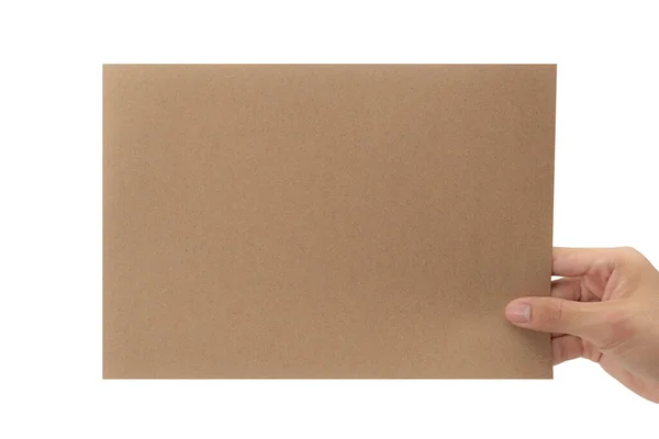 Ręczne Trzymanie Pustego Kartonu Odizolowanego Białym Tle Ścieżką Wycinania Makieta — Zdjęcie stockowe