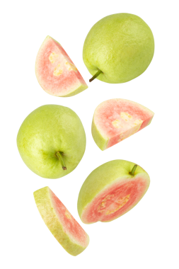 Düşen Pembe Guava, kesme, tam derinlik.