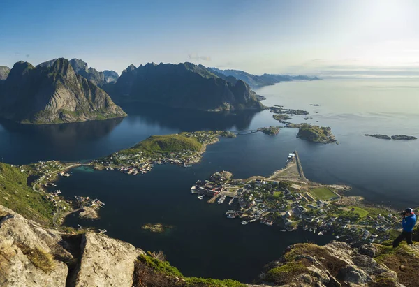 Feche Partes Vila Piscatória Reine Lofoten Norte Noruega Capturado Cima — Fotografia de Stock