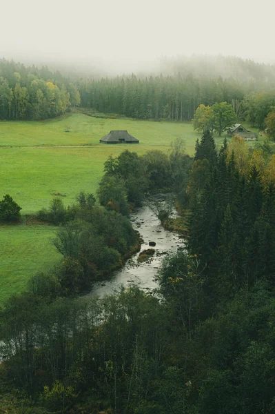 Vista Aerea Della Mattina Autunno Campagna — Foto Stock