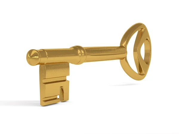 Gold Key on white background. 3d rendering — Stock Photo, Image