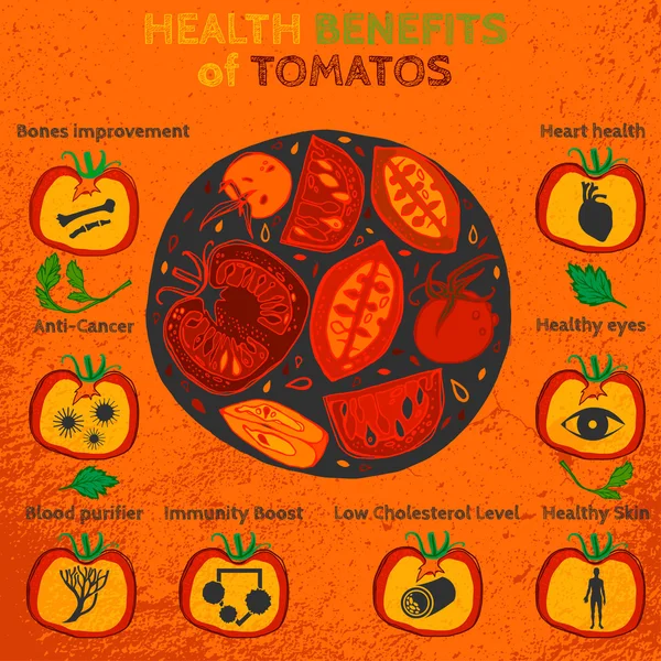 Tomates Ventajas Imagen — Vector de stock