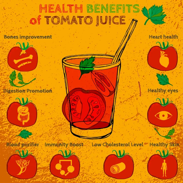 Tomat juice fördelar — Stock vektor