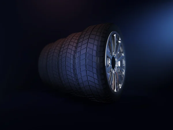 Set four tyres. 3d rendering — Zdjęcie stockowe