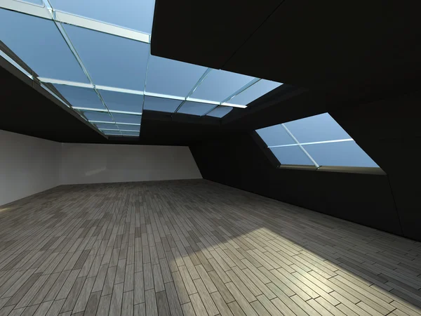 Zonnige grote open ruimte met windows. 3D-rendering. — Stockfoto