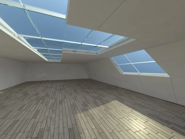Солнечная большая открытая площадка с окнами. 3D рендеринг . — стоковое фото