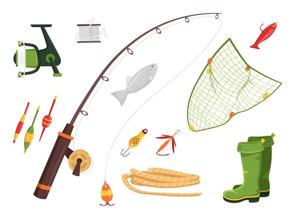 Équipement de pêche ensemble — Image vectorielle