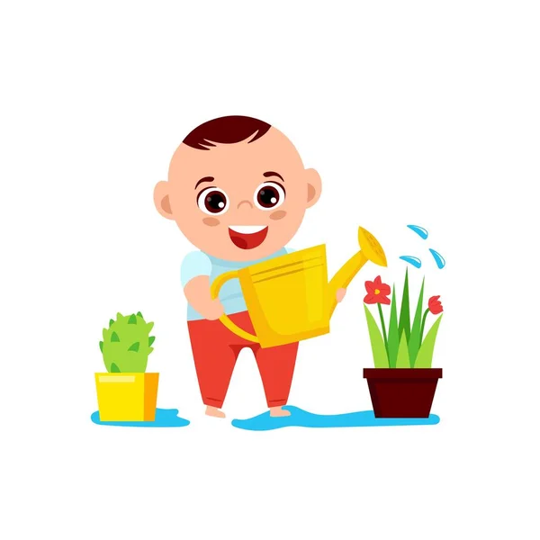 Baby jongen en een bloem — Stockvector