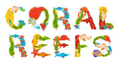 Yaratıcı mercan resifleri harfleri. Vektör resimlemesini düzenle