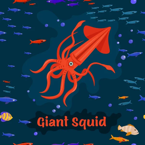 Calamari giganti. Specie di pesci in pericolo. Illustrazione del vettore modificabile — Vettoriale Stock